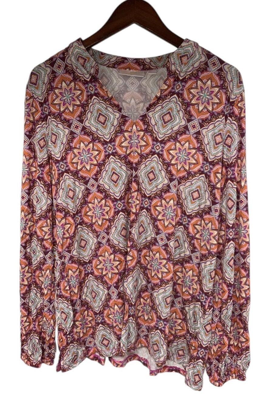 Belle Boho by Kim Gravel Women's Rayon Star Border Top Sangria - Regular
